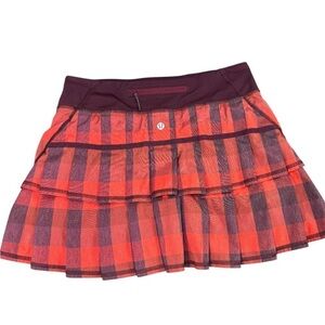 Lululemon Pace Rival Pleated Skort Buffalo Plaid Red Purple –Size M